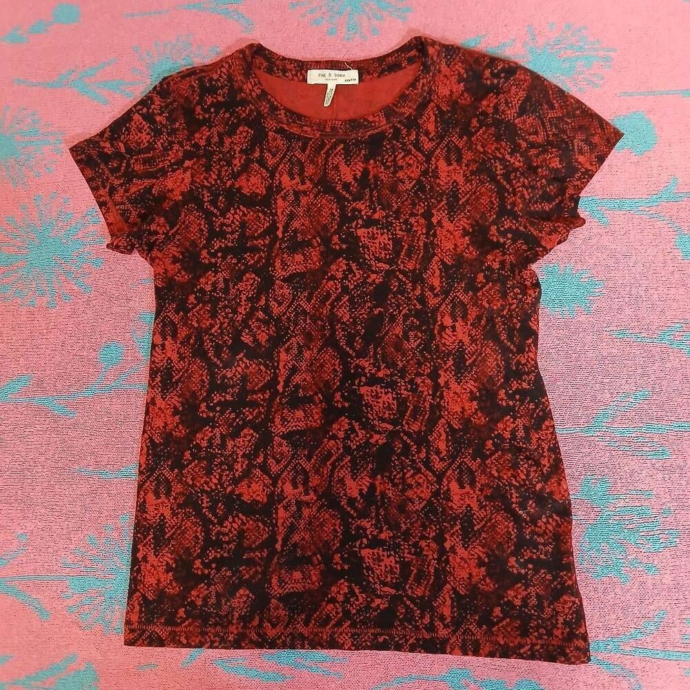 Rag and bone womens rust red snake skin top shortsleeve crewneck shirt